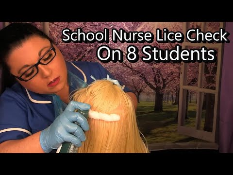 ASMR School Nurse Lice Check on 8 Students but 2 infested (Lice Treatment, Lice Removal) Medical RP