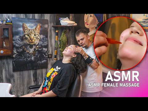 ASMR | Female Customer In Mens Barber Shop - ASMR Head Massage