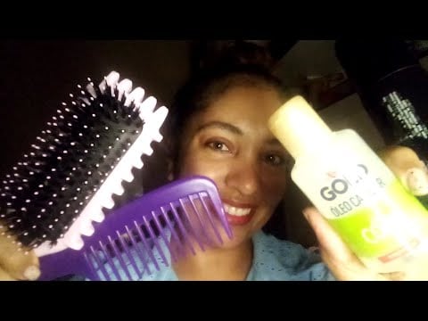 ASMR Tranças, baby hair, escovação de cabelo, xuxinhas, óleo, pente, toques na tela, fala suave 🌙🌼