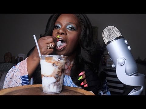 Marshmallow Hot Fudge Cheese Cake Oreo Sundae Treat ASMR Eating Sounds