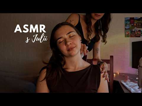 ASMR na mé kamarádce Julii 🌙🌛  česání vlasů, tracing obličeje, masáž hlavy a šíje ⭐️
