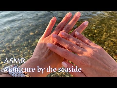 ASMR 🌙 Messy mani by the seaside - Lo-fi nail filing & painting, waves, water sounds (no talking)