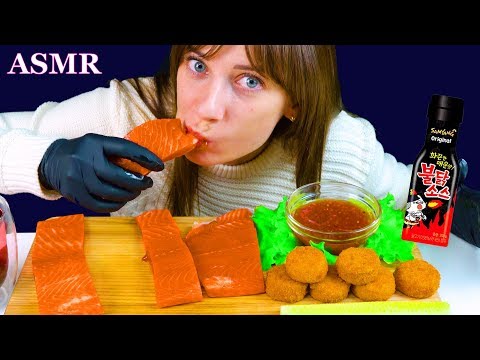 ASMR SALMON SASHIMI + NUCLEAR FIRE SAUCE MUKBANG (No Talking) EATING SOUNDS | LILIBU ASMR