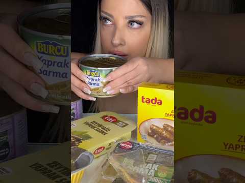 Tüm market yaprak sarmalarını denedim 🍃 senin favorin hangisi? #yapraksarması #yemek #asmr #mukbang