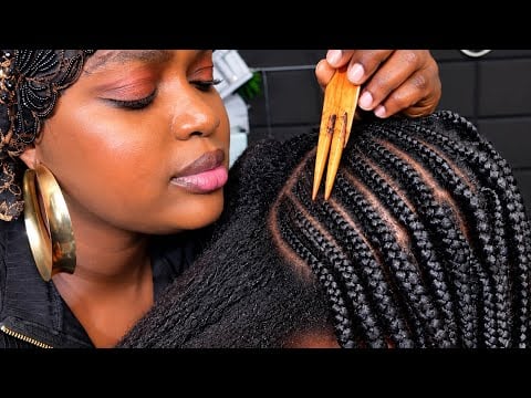 ASMR satisfying vitamin e capsule ear oiling massage, whispered braid scratching and loosening.