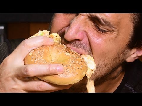 MESSY ASMR CHEESY EGGY BAGEL BREAKFAST (Big Bite Eating Sounds) | Nomnomsammieboy