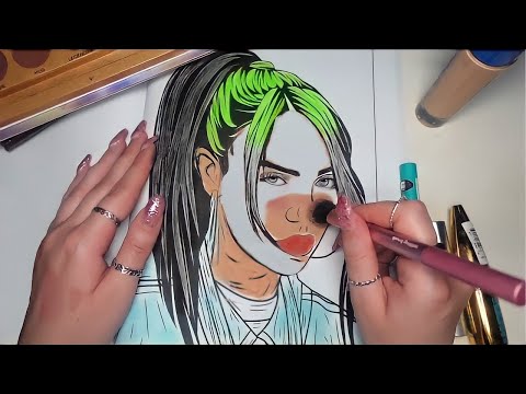 [ASMR] Makeup on Billie Eilish 💚 #2 (Tapping, Whispering, Makeup Sounds on Coloring Book)