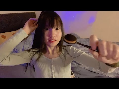 ASMR preparing for make up🌛 { layered sounds & rainy sound }