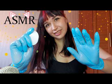 АСМР❤ Массаж лица, шеи и ушек в перчатках🧤 с маслом | ASMR face massage with gloves, oil