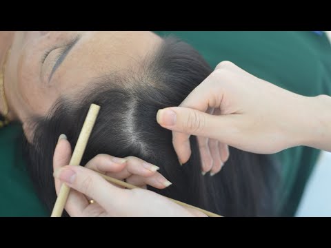 ASMR Real Person Hair Parting, Scalp Scratching With Sticks, Tingly For Stress Relief