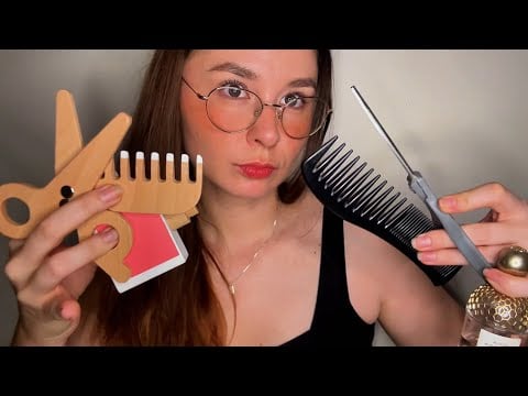 asmr makeup and haircut wooden vs real  💇💄