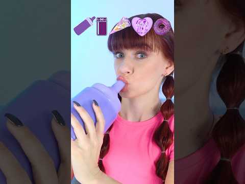 Purple ASMR Eating Giant Gummy Bottle, Donut #viralvideo #mukbang