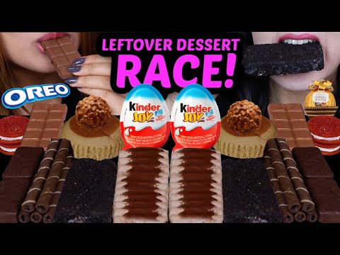 ASMR LEFTOVER DESSERT RACE! KINDER JOY EGGS, OREO ICE CREAM, MOCHA CHEESECAKE, TIMTAMS, FERRERO 먹방