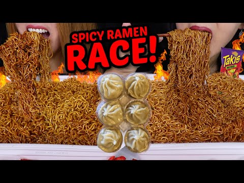 ASMR SPICY JJAJANG NOODLE RACE! 10X SPICY with SOUP DUMPLINGS 먹방