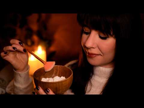 ASMR Spa • Soin du visage aux pinceaux • Ultra lent pour dormir (cheminée, chuchotements)