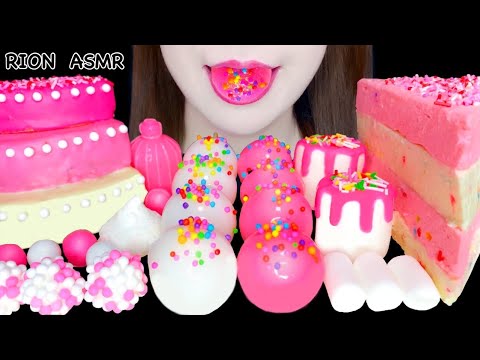 【ASMR】【咀嚼音 】LOVELY PINK WHITE DESSERTS JELLY MARSHMALLOW MUKBANG 먹방 食べる音 EATINGSOUNDS NOTALKING