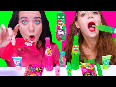 Pink Food VS Green Food ASMR Challenge by LiLiBu