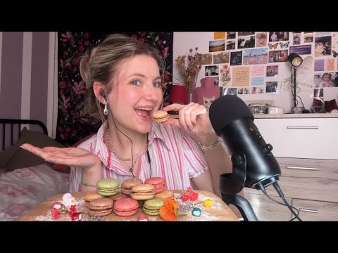 ASMR | eating colorful macarons ￼| clicky whispering  