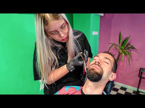 💈Goatee Shave in Stylish Polish Barbershop / Golenie brzytwą [ASMR] – Poznań 🇵🇱