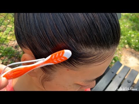 ASMR Hair Brushing/ Laying Her Edges OUTSIDE W. EDGE GEL PRODUCT!! Work on Asian hair? (It's Windy)