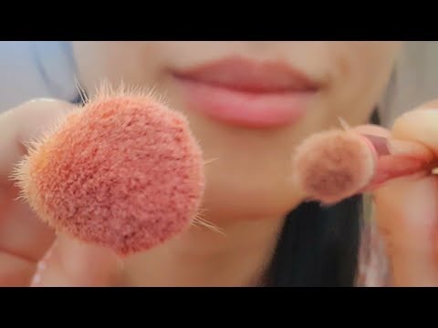 ASMR Stipple Brush & Trigger Words ☁️💜 face touching, personal attention, positive affirmation