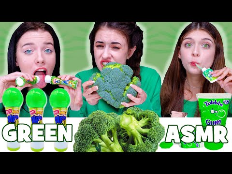 ASMR Full Video Eating Only One Color Green Food Gummy, Jellly, Eyeballs Candy