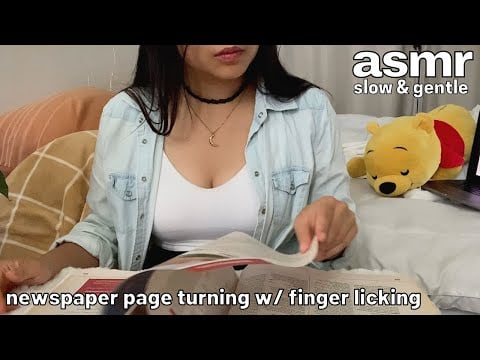 asmr page turning slow crinkly newspaper with finger licking