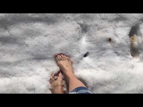 ASMR bare feet walking on snow sand