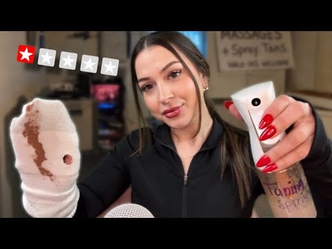 ASMR 1⭐️ Low Budget Spray Tan🧴🤨 (but shes sooo nice)