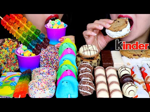 ASMR RAINBOW ICE CREAM, GALAXY PUDDING, MARSHMALLOW DONUT, GUMMY BEARS, KINDER BUENO, TIGER CAKE 먹방