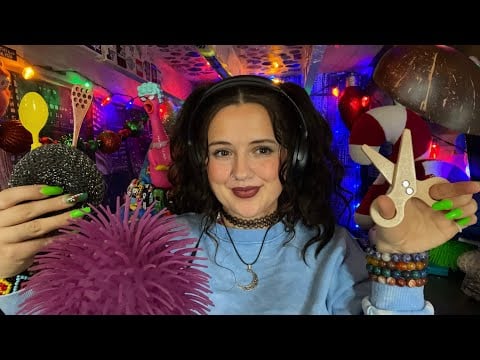 Thunderstorm, ASMR mouth sounds, coconut, scissor snips, honey/ plastic spoons, polly scratches, etc