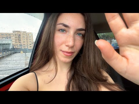 ASMR it's raining and I'm stuck in my car. Let me help you fall asleep