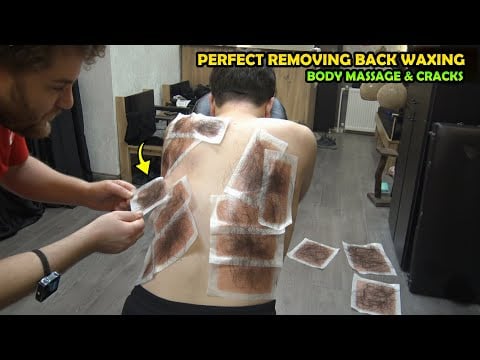 💈 PAINFUL BACK WAXING 😱 LOUD CRACKS + ASMR head,leg,chest,belly,armpit,back & body massage