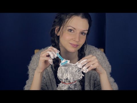 ASMR Shaving and pampering the Yeti - scissor sounds, shaving foam