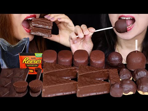 ASMR DARK CHOCOLATE TICO ICE CREAM, MATCHA CAKE SLICES, EDIBLE CHOCOLATE SPOONS, MOUSSE POP, JELLY먹방