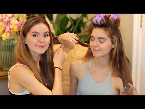 ASMR TWINS Hair Styling, Brushing Long Hair, & Softly Chit Chatting