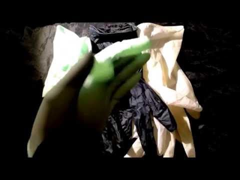Latex GLOVES Layering with sparkling shiny gel [[ASMR]]