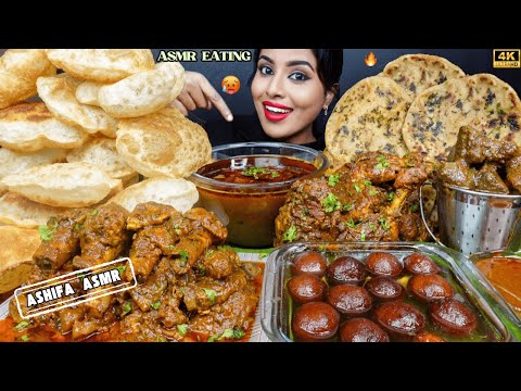 ASMR Eating Spicy Afghani Mutton Fry,Chicken Curry,Poori Masala Big Bites ASMR Eating Mukbang