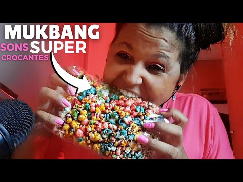 ASMR MUKBANG sons de mastigação SUPER crocante - comendo pipoca colorida         Eating sounds