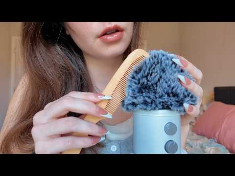 ASMR gentle hair care & bug plucking | fluffy mic brushing + up-close whispers