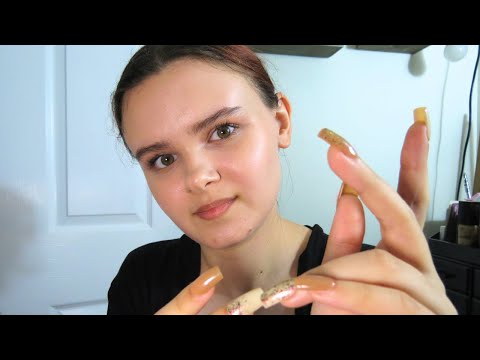 Close Up Whispers & Nail Sounds | ASMR Makeup Rambling, Makeup Bag, Trigger Words, Nail Tapping
