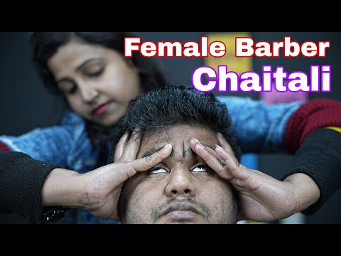 Soft Head Scratching ASMR And Soft Forehead Tapping By Female Barber Chaitali | Neck Massage ASMR