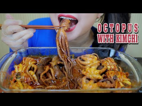 ASMR COOKED OCTOPUS WITH KIMCHI , EXTREME CHEWY EATING SOUNDS | LINH-ASMR