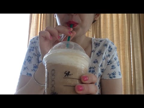 ASMR Eating Starbucks Mozzarella Panini with Coffee Frappuccino and Pumpkin Loaf