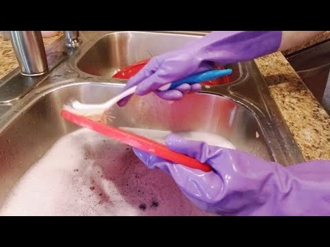 ASMR - Rubber Dish Gloves 🧤 Washing dishes 👐 Water Sounds 💧