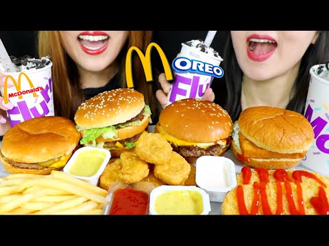 ASMR MOST POPULAR FOOD at MCDONALDS (Oreo McFlurry, Big Mac, Hash Browns, Nuggets 먹방 | Kim&Liz ASMR