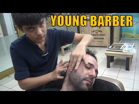 ASMR YOUNG TURKISH BARBER MASSAGE = head,back,arm,ear,sleep,face massage= kafa,sırt,kol,yüz masajı