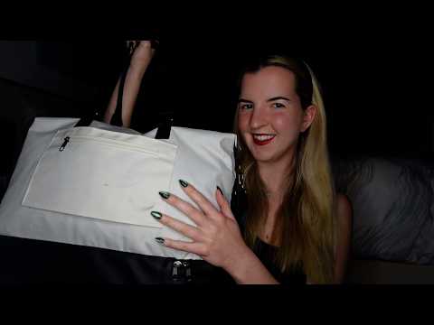 Overexplaining ASMR *What's in my Bag* fabric scratching and tapping (whisper ramble)