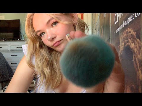 ASMR brushing your face ( outdoor sounds )