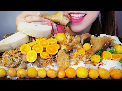 ASMR CHICKEN MEAT & ORGANS WITH STEAMED THIN RICE SHEETS , EATING SOUNDS | LINH-ASMR